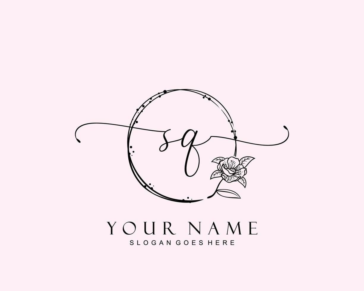 Initial SQ beauty monogram and elegant logo design, handwriting logo of initial signature, wedding, fashion, floral and botanical with creative template. vector