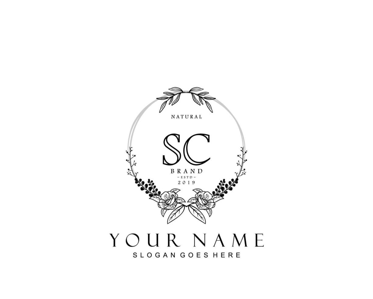 Initial SC beauty monogram and elegant logo design, handwriting logo of initial signature, wedding, fashion, floral and botanical with creative template. vector