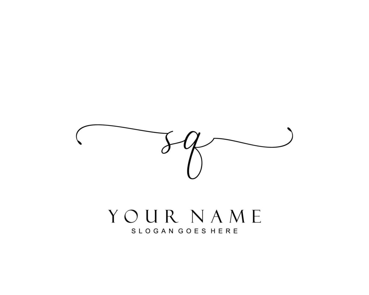 Initial SQ beauty monogram and elegant logo design, handwriting logo of initial signature, wedding, fashion, floral and botanical with creative template. vector