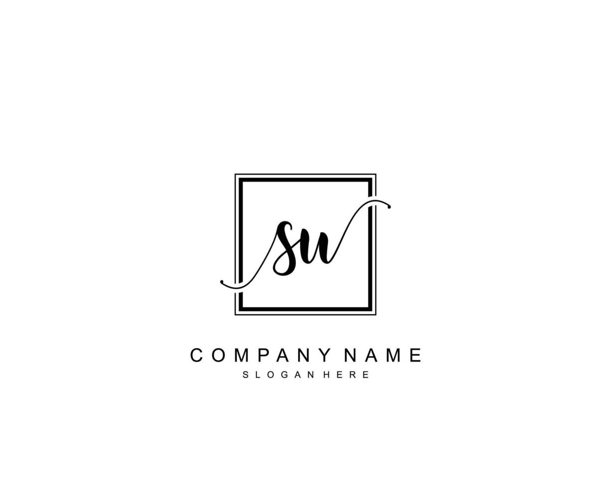Initial SU beauty monogram and elegant logo design, handwriting logo of initial signature, wedding, fashion, floral and botanical with creative template. vector
