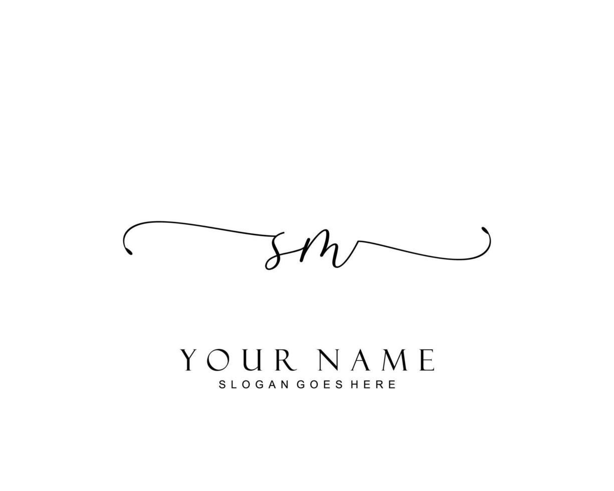 Initial SM beauty monogram and elegant logo design, handwriting logo of initial signature, wedding, fashion, floral and botanical with creative template. vector