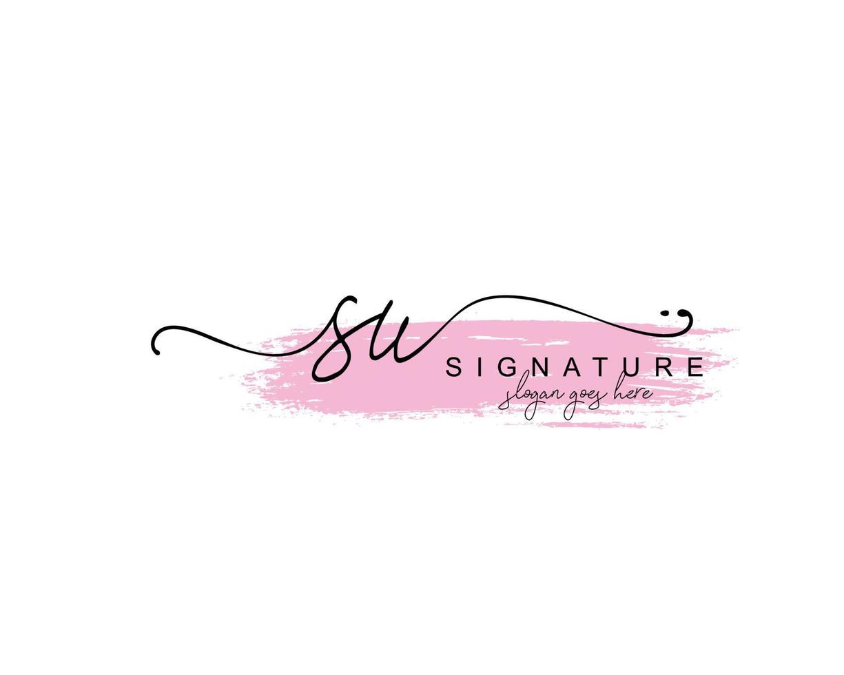 Initial SU beauty monogram and elegant logo design, handwriting logo of initial signature, wedding, fashion, floral and botanical with creative template. vector