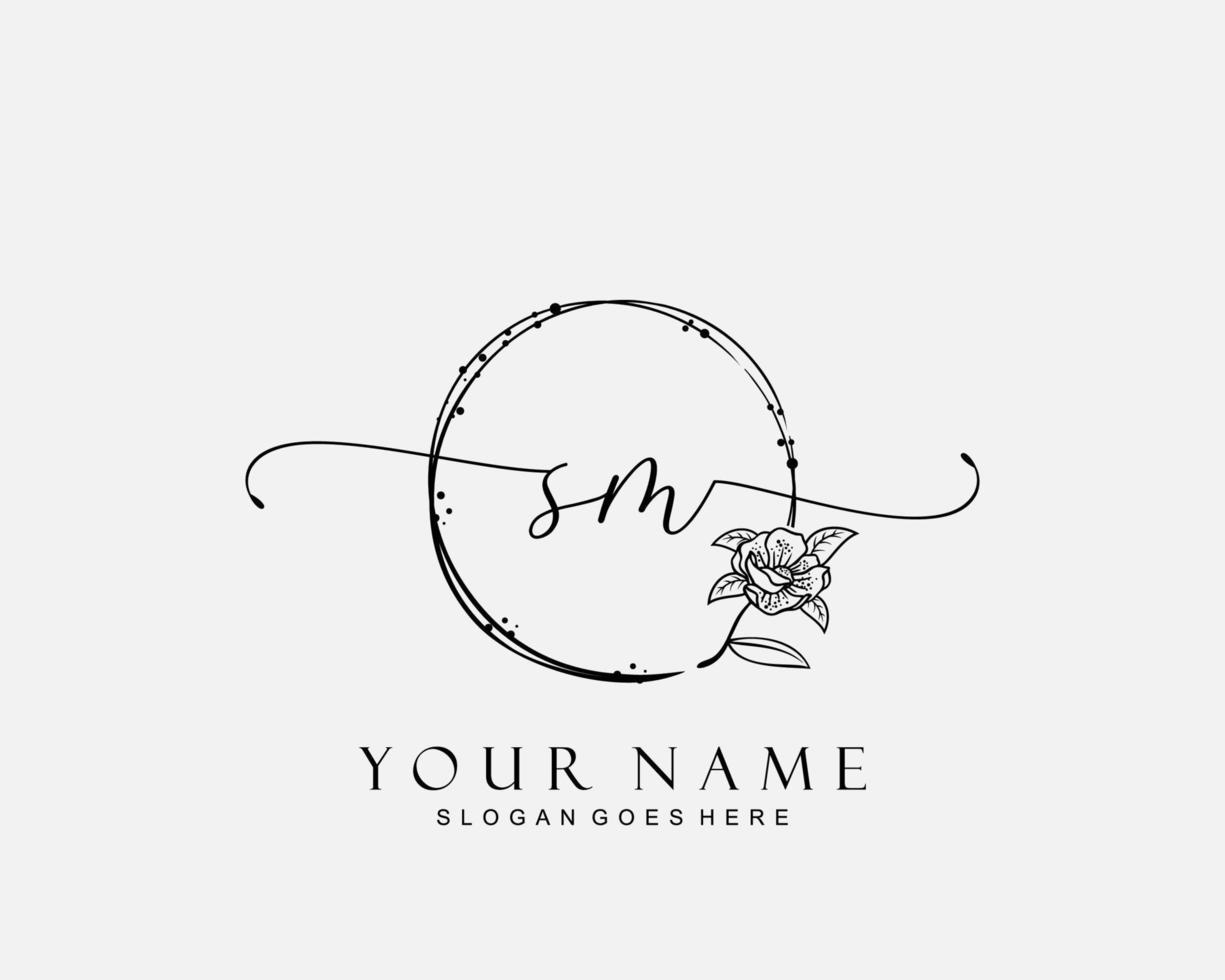 Initial SM beauty monogram and elegant logo design, handwriting logo of initial signature, wedding, fashion, floral and botanical with creative template. vector