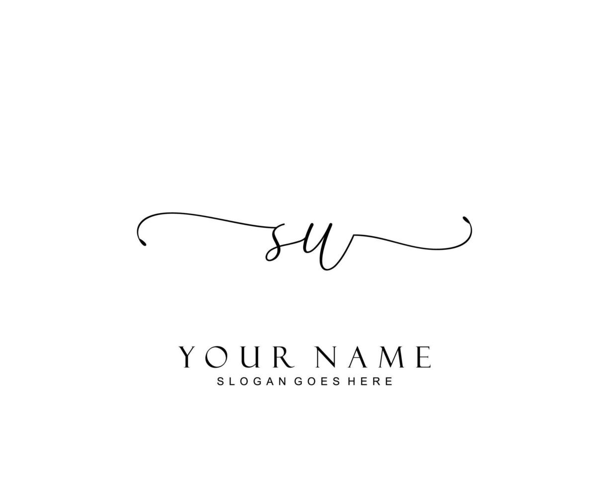 Initial SU beauty monogram and elegant logo design, handwriting logo of initial signature, wedding, fashion, floral and botanical with creative template. vector