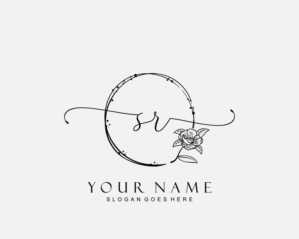 Initial SR beauty monogram and elegant logo design, handwriting logo of initial signature, wedding, fashion, floral and botanical with creative template. vector