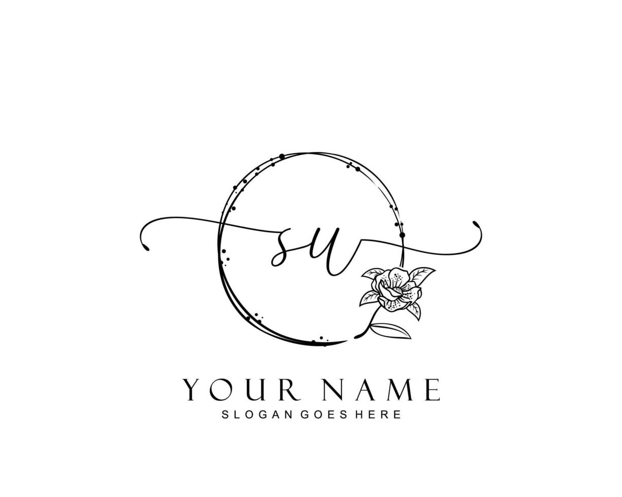 Initial SU beauty monogram and elegant logo design, handwriting logo of initial signature, wedding, fashion, floral and botanical with creative template. vector