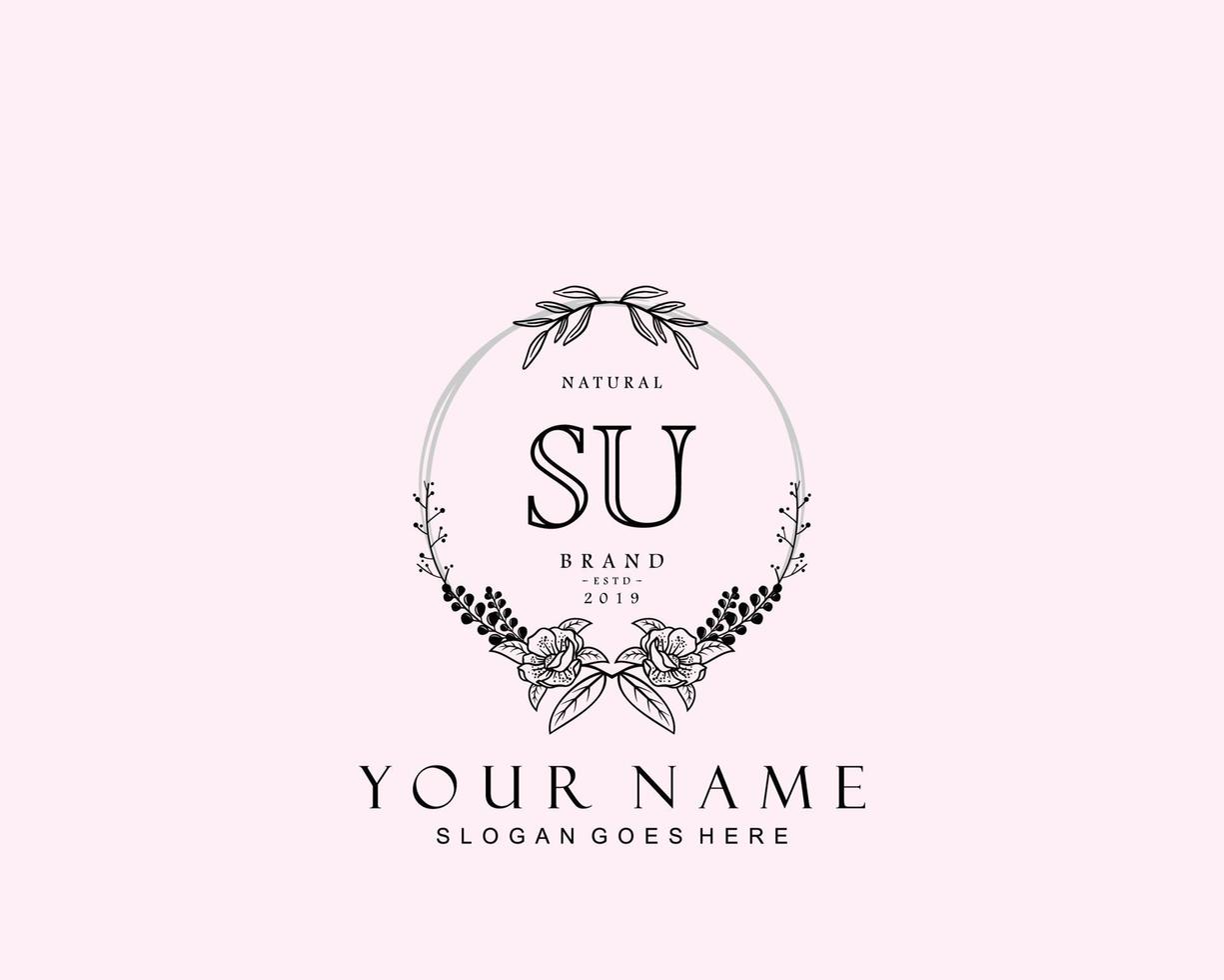 Initial SU beauty monogram and elegant logo design, handwriting logo of initial signature, wedding, fashion, floral and botanical with creative template. vector