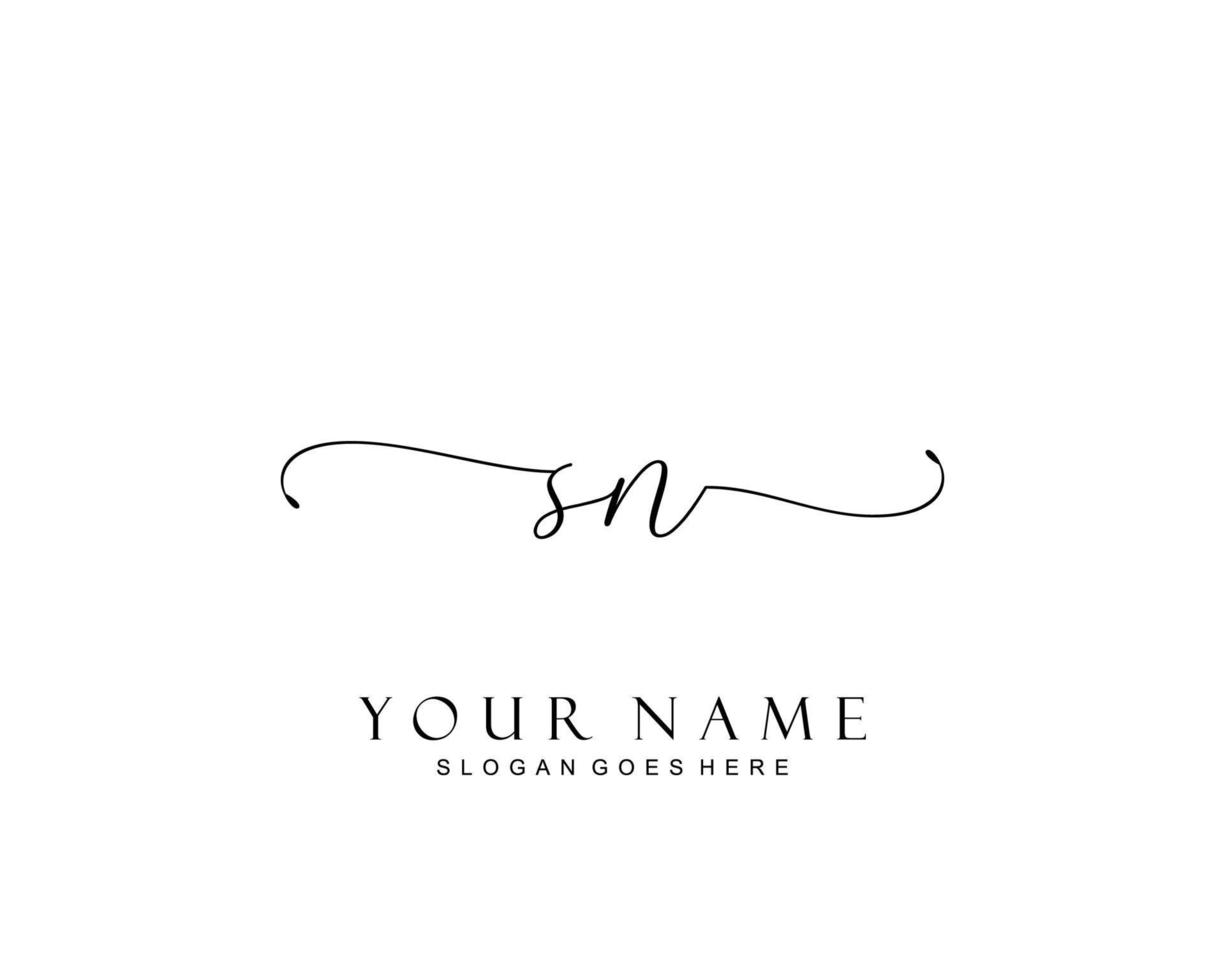 Initial SN beauty monogram and elegant logo design, handwriting logo of initial signature, wedding, fashion, floral and botanical with creative template. vector