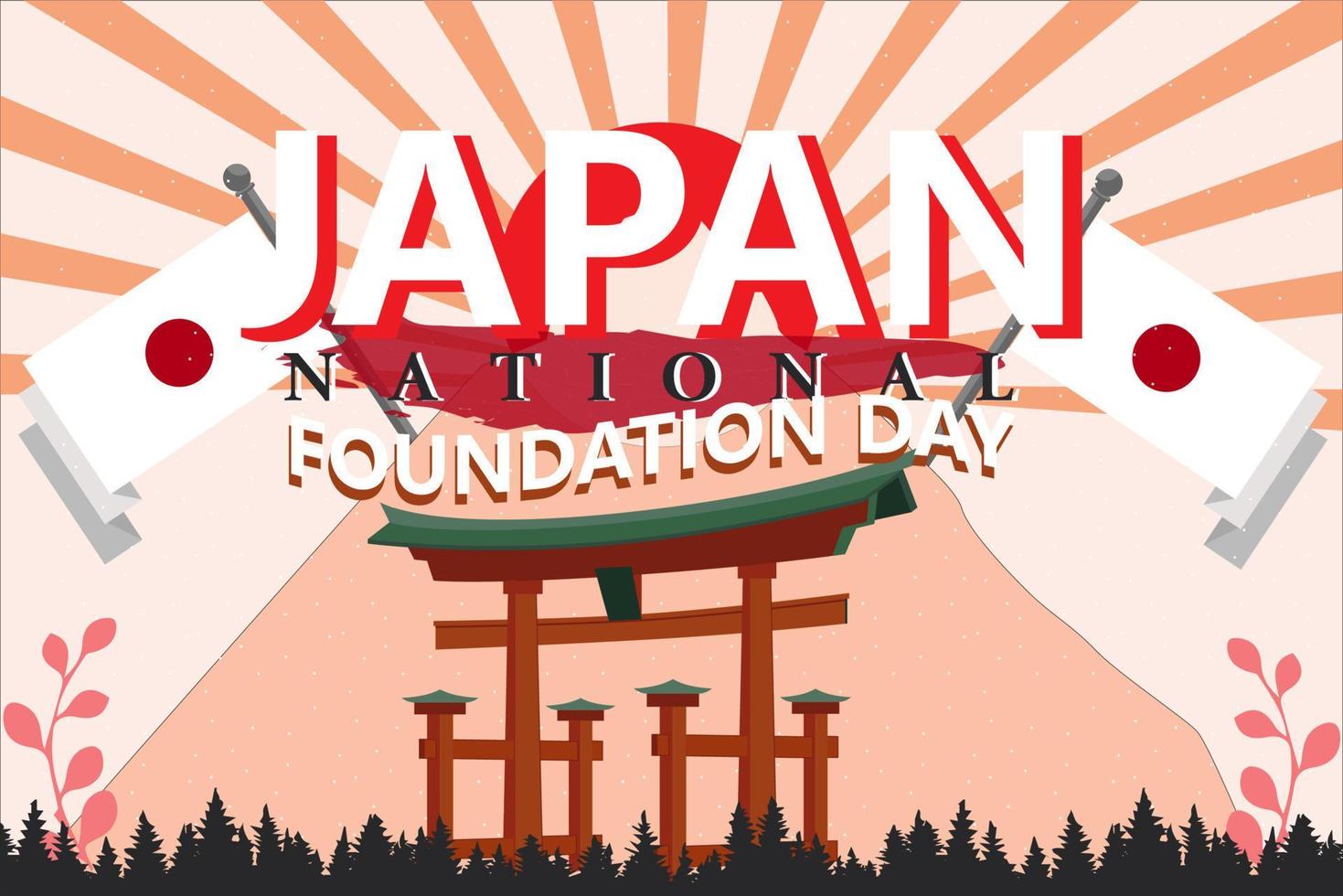 National foundation day design with famous Japanese Japan flag banner with red white vector