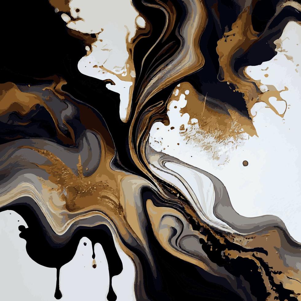 Marble texture design, colorful black gold marble surface, curved lines, bright abstract background design - Vector