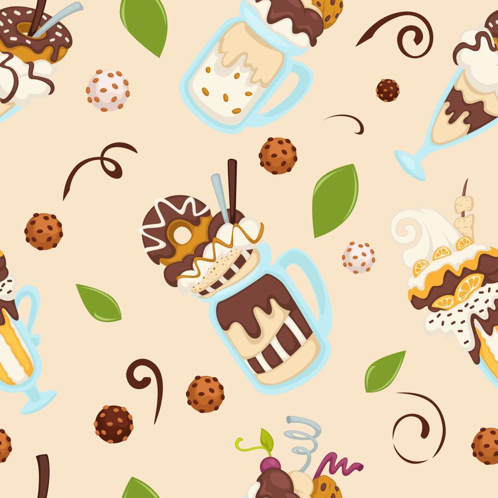 Desserts and sweets, ice cream with donut cookie vector