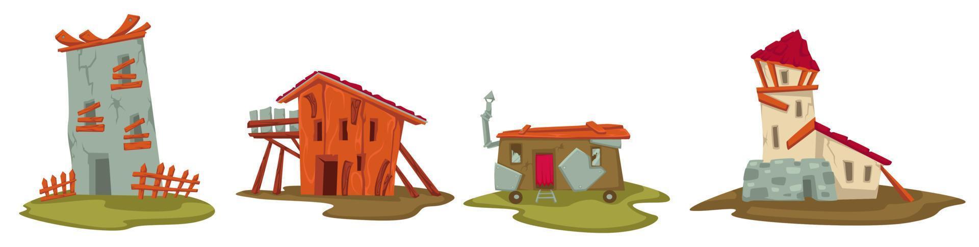 Old weathered buildings and houses, rural homes vector