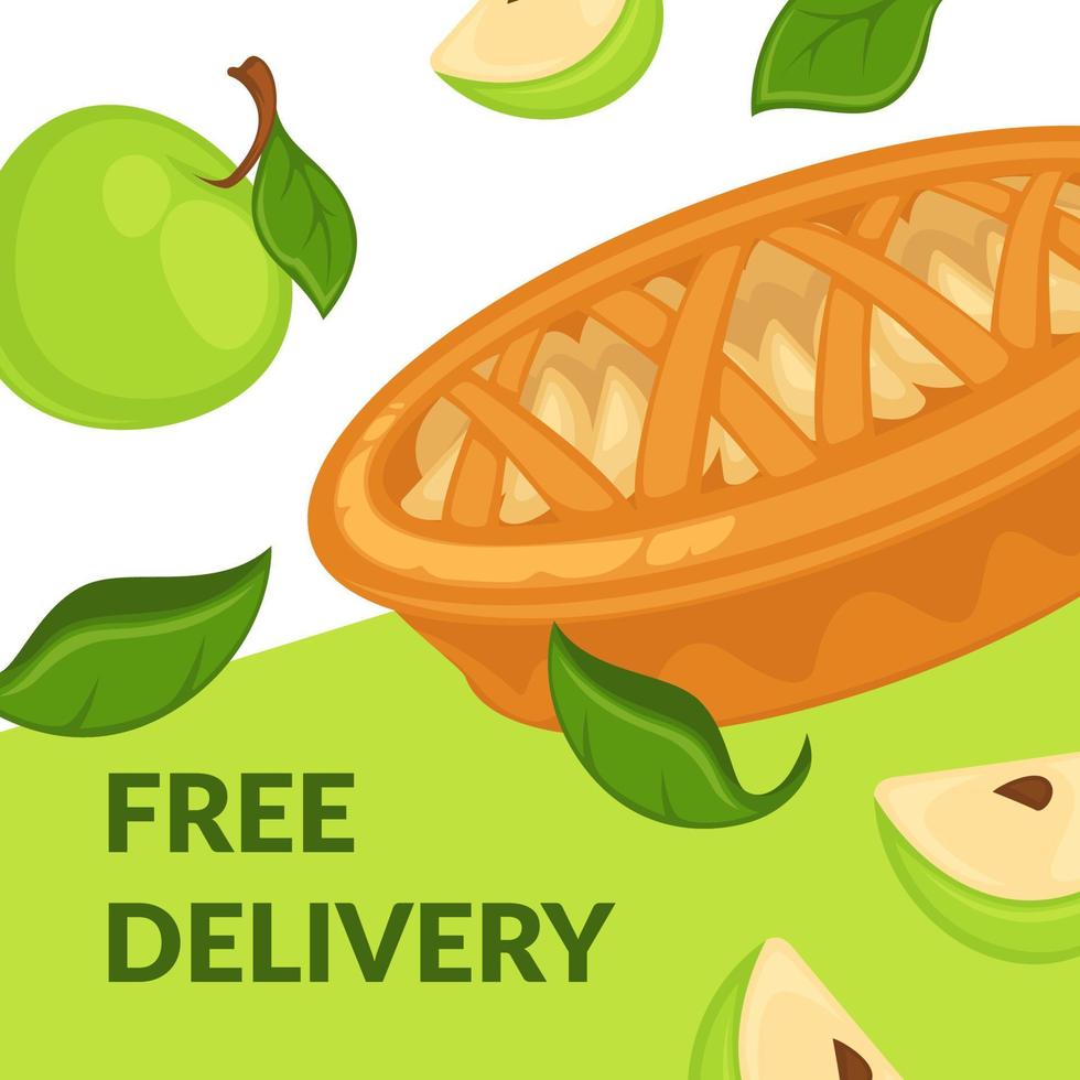 entrega gratuita en postres de manzana, pastel con rebanadas vector