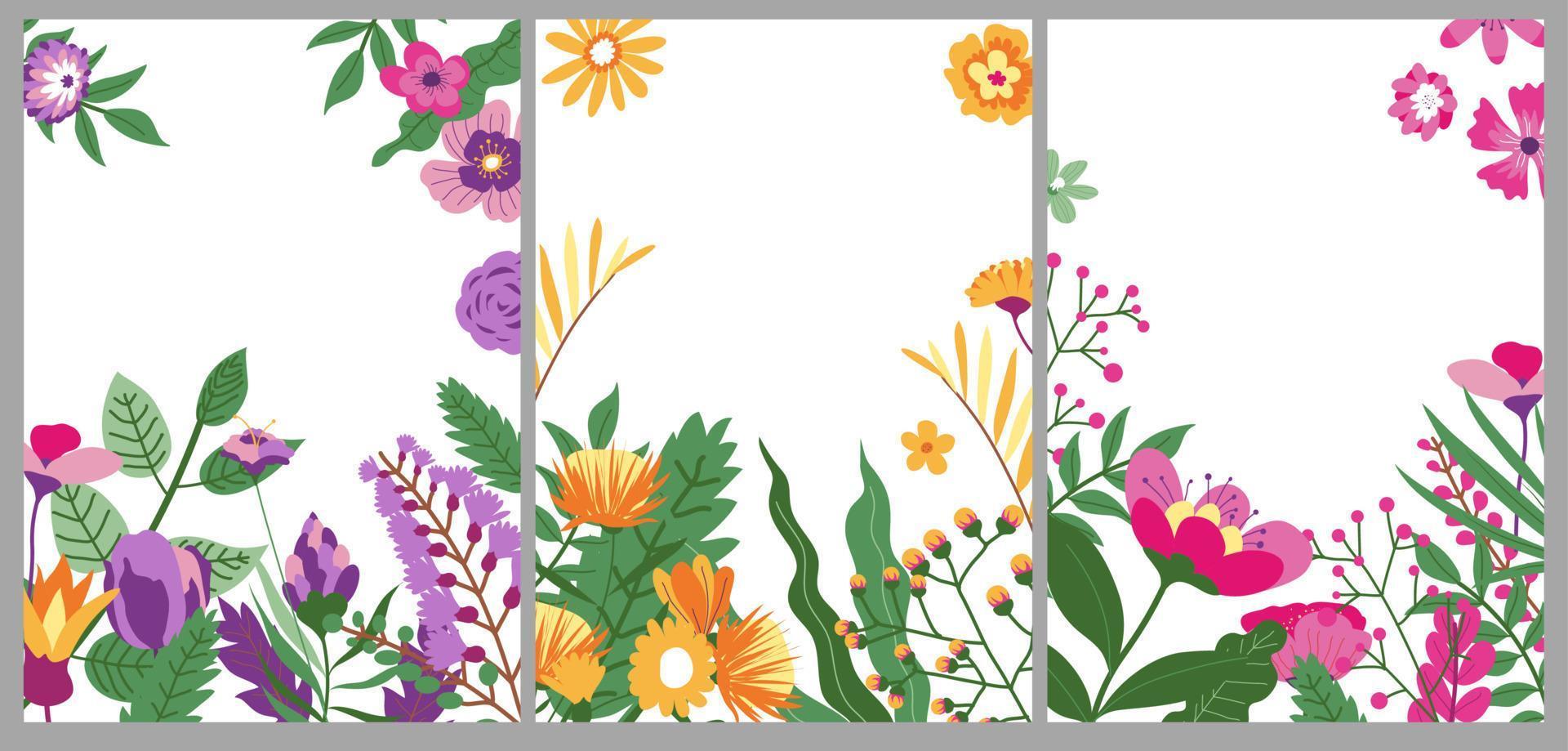 Blooming flowers with foliage and branches banners vector