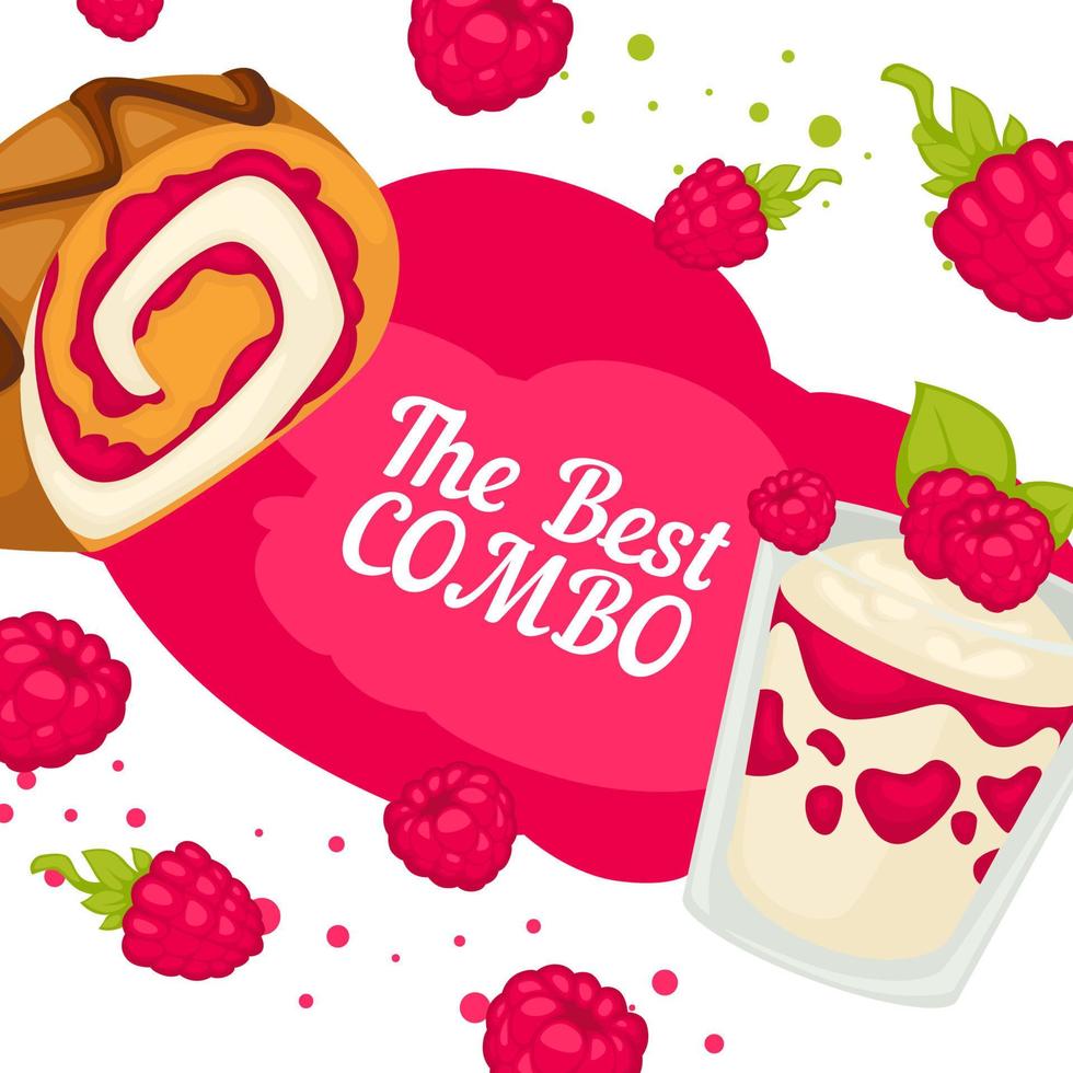 Best combo, raspberry desserts in shop banner vector