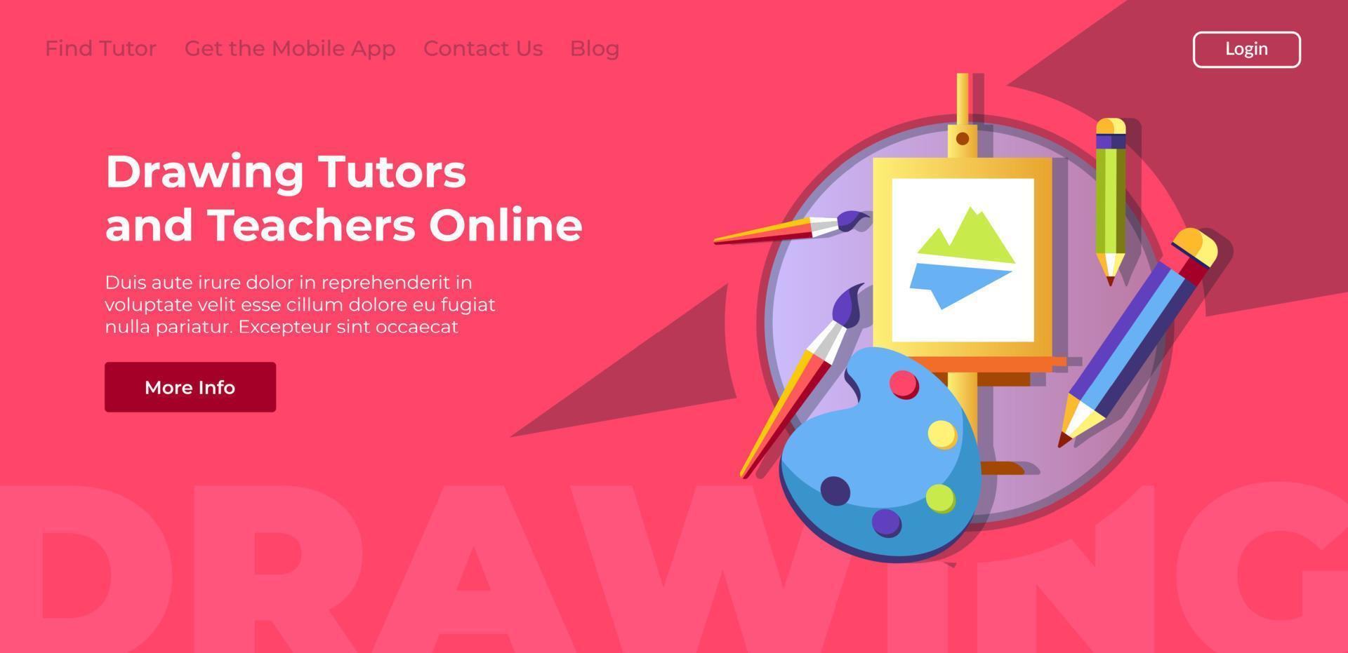 Drawing tutors and teachers online, website page vector