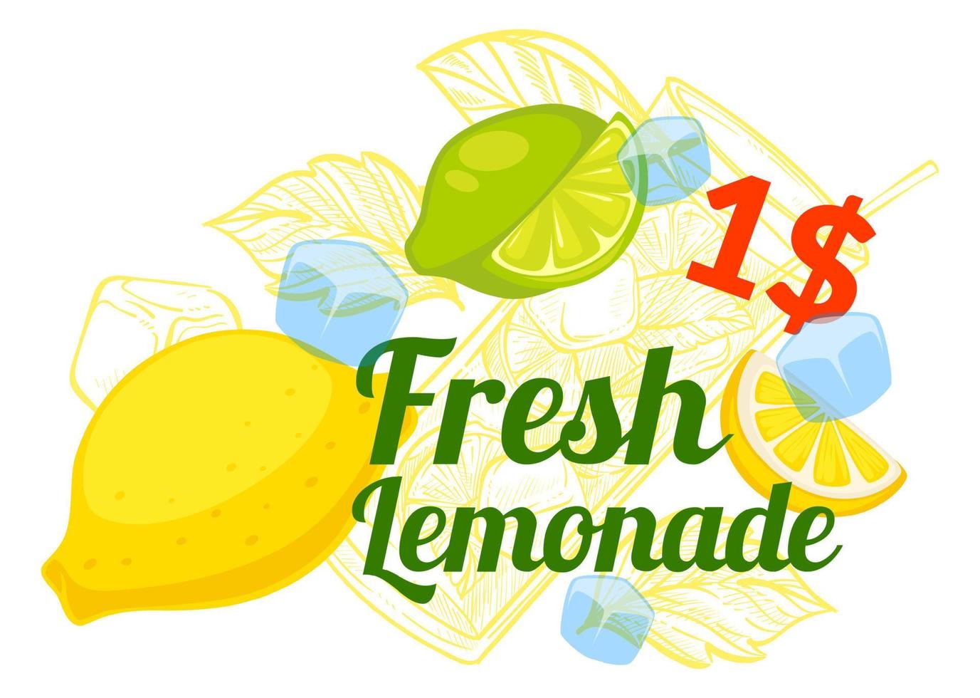 bebida de venta de limonada fresca por banner de 1 dólar vector