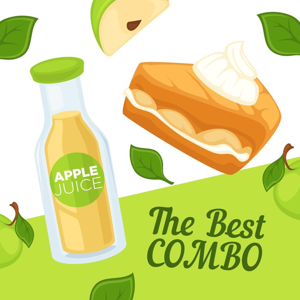 Apple dessert and juice, best combination banner vector