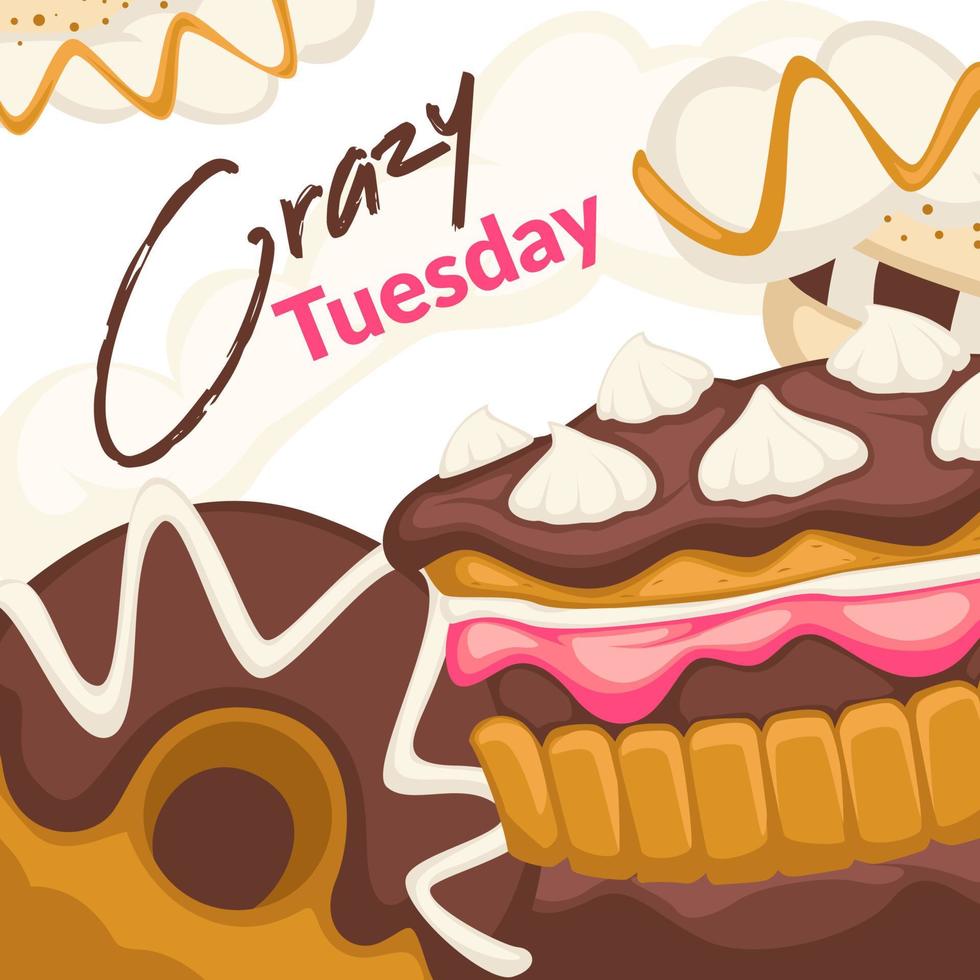 Crazy tuesday, promotion banner sale in bakery vector