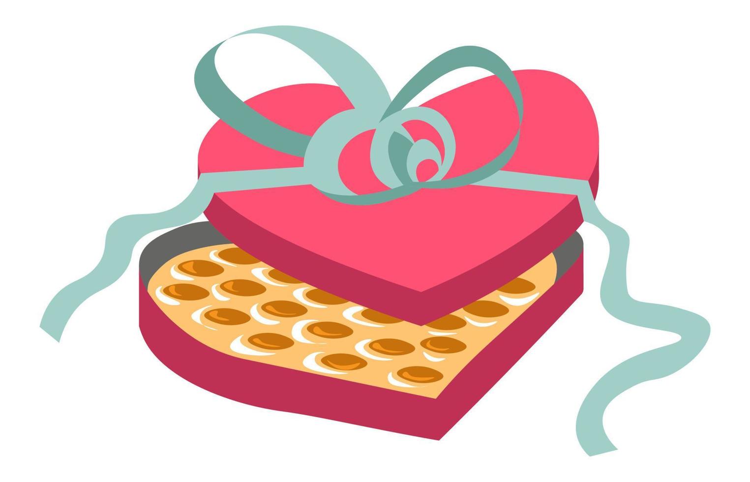 Sweets in heart shaped box, present for holiday vector