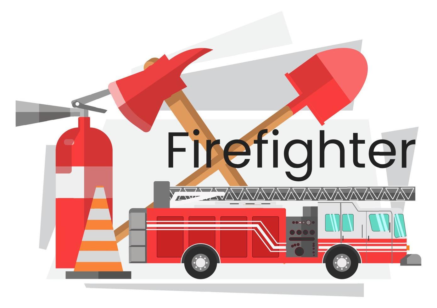Firefighter equipment and machinery and tools vector