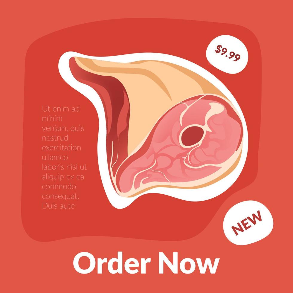 Order now, butcher department promotional banner vector