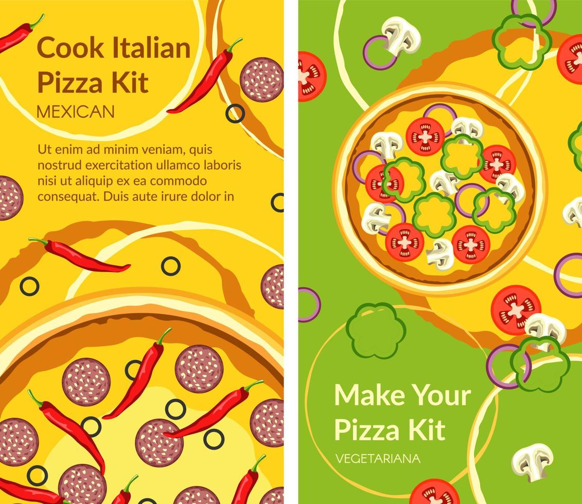 cocinar kit de pizza italiana, platos hechos a mano en casa vector