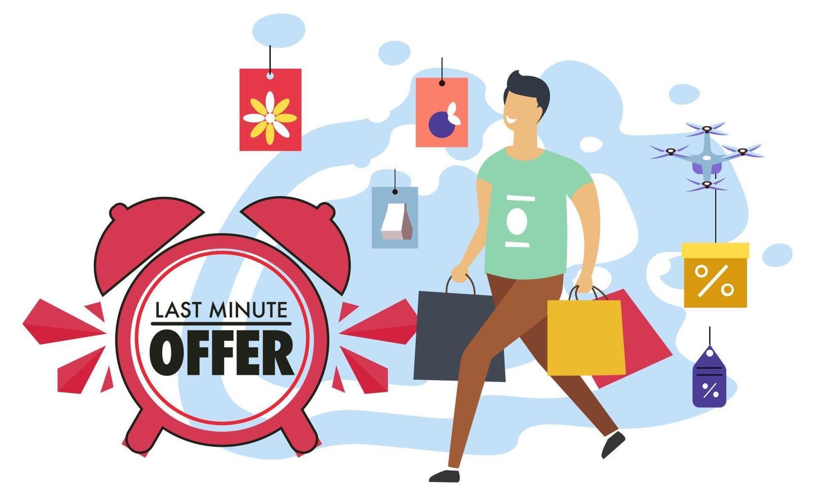 Last minute offer, shopping on sales and discounts vector