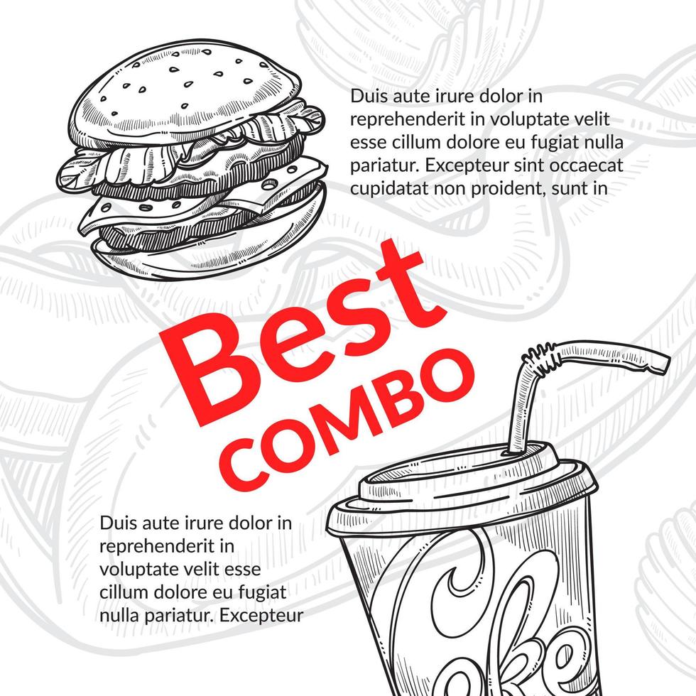 cartel de la mejor combinación, hamburguesa y refresco frío vector