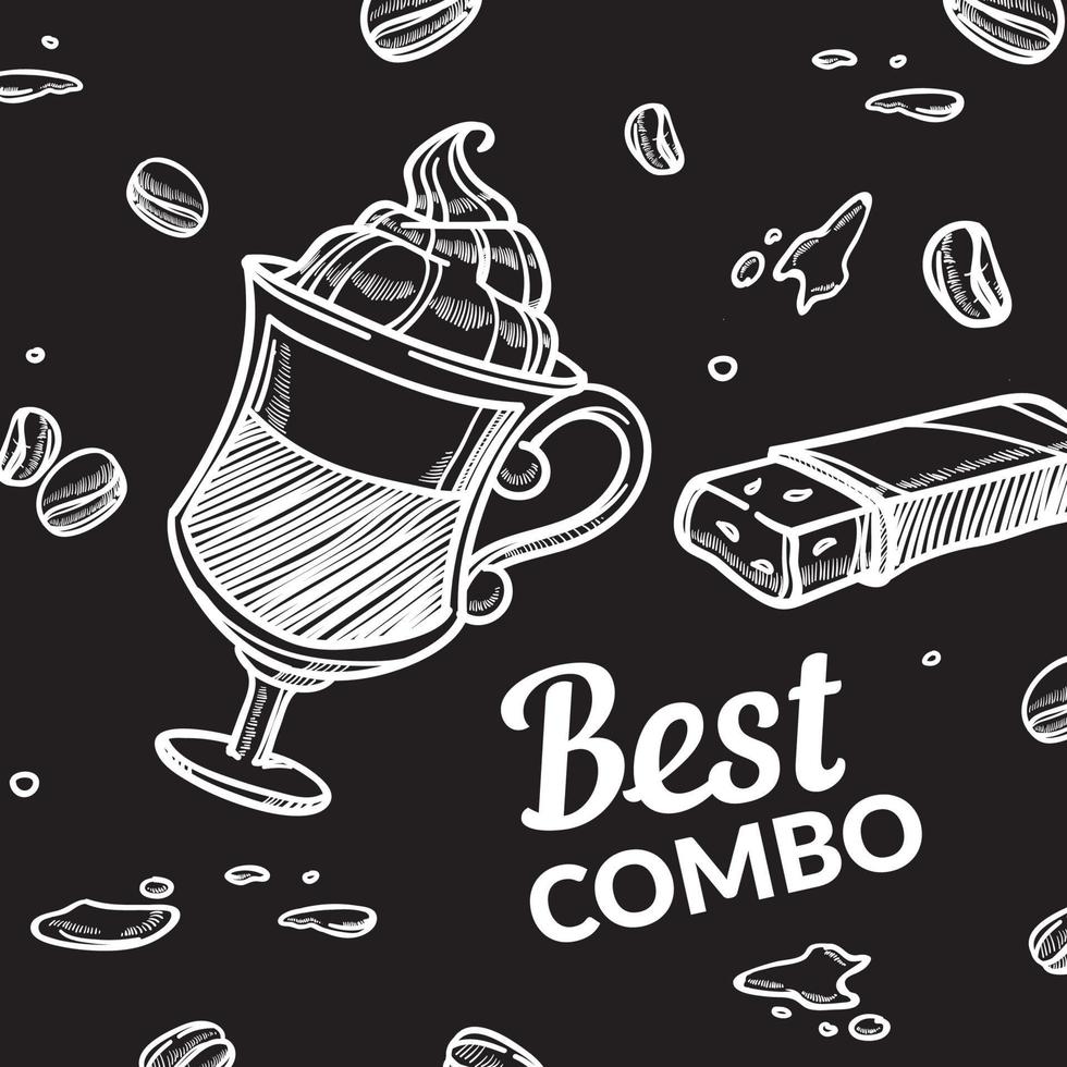 Best combo, coffee latter with mousse and cake vector