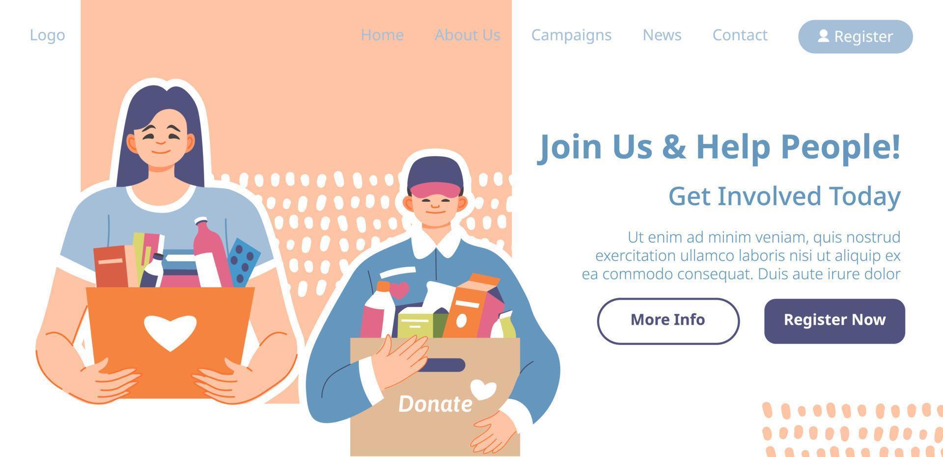 Get involved into volunteering project and help vector