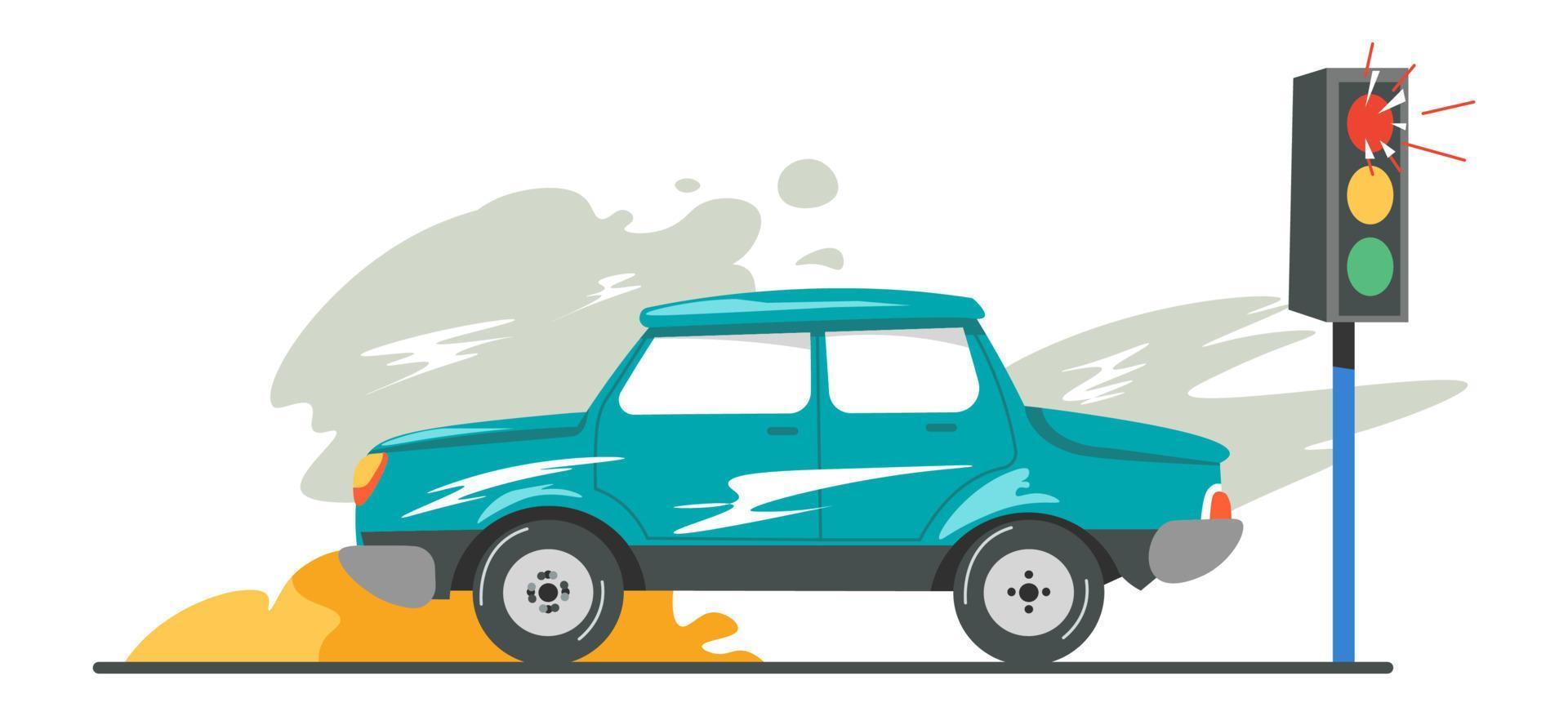 Car crash or road accident, broken traffic light vector