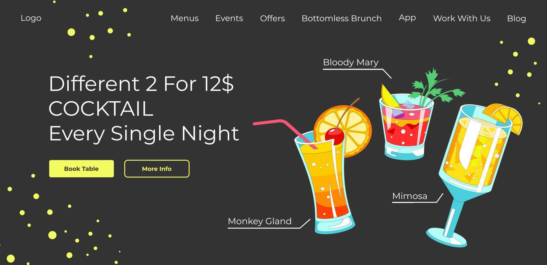 Different cocktails every single night, website vector