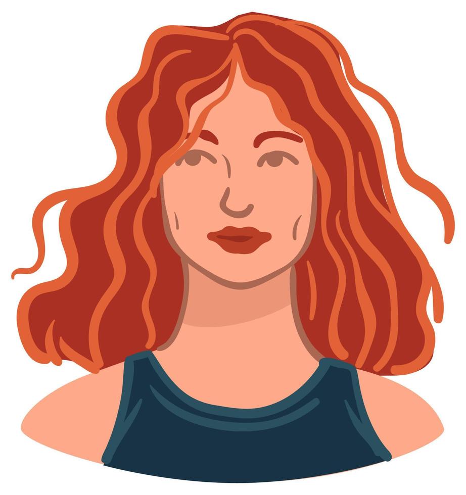 mujer pelirroja con pelo rizado, retrato de niña vector