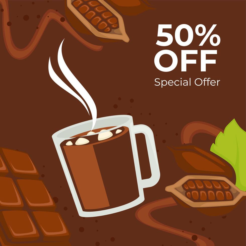 Special offer on hot chocolate or cocoa drinks vector