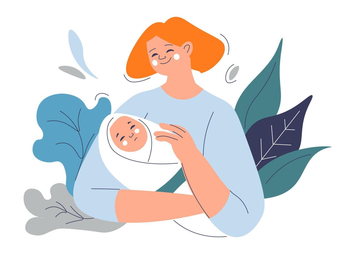 Mother with newborn baby, bonding mom and kid vector