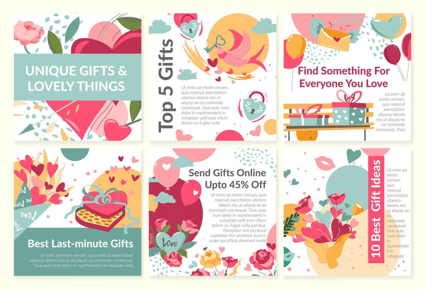 Send gift online service advertising at post set vector