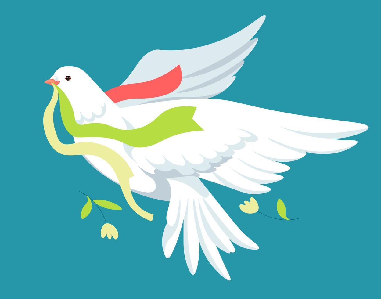 Dove flying with ribbons and flowers, peace vector