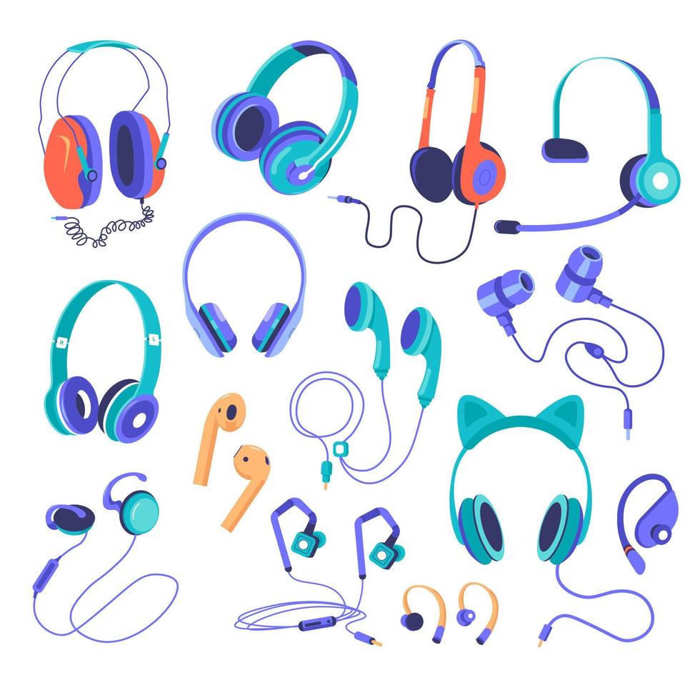 conjunto de auriculares y auriculares, tecnología inalámbrica vector