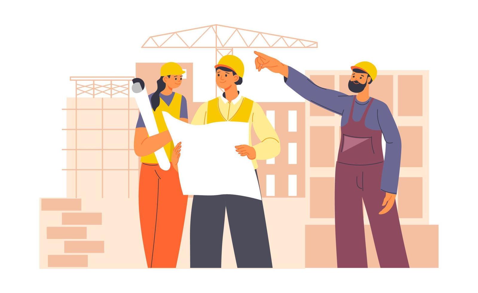 Foreman and group of engineer on construction site vector