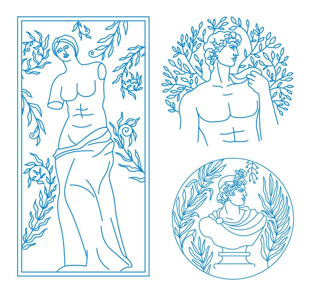 Antique statues and bust Venus and Apollo portrait vector