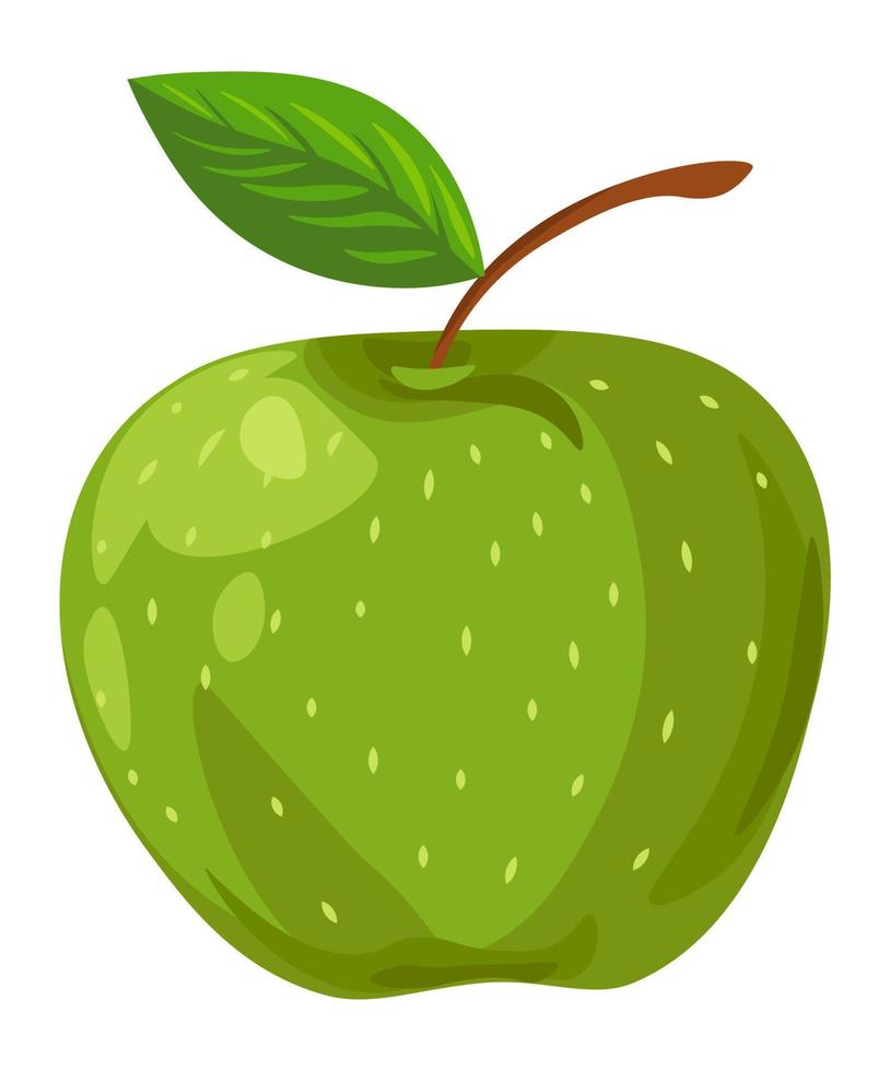 manzana madura orgánica, fruta fresca con vector de hoja