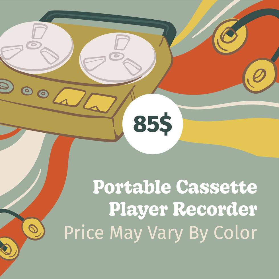 Portable cassete player, price may vary by color vector