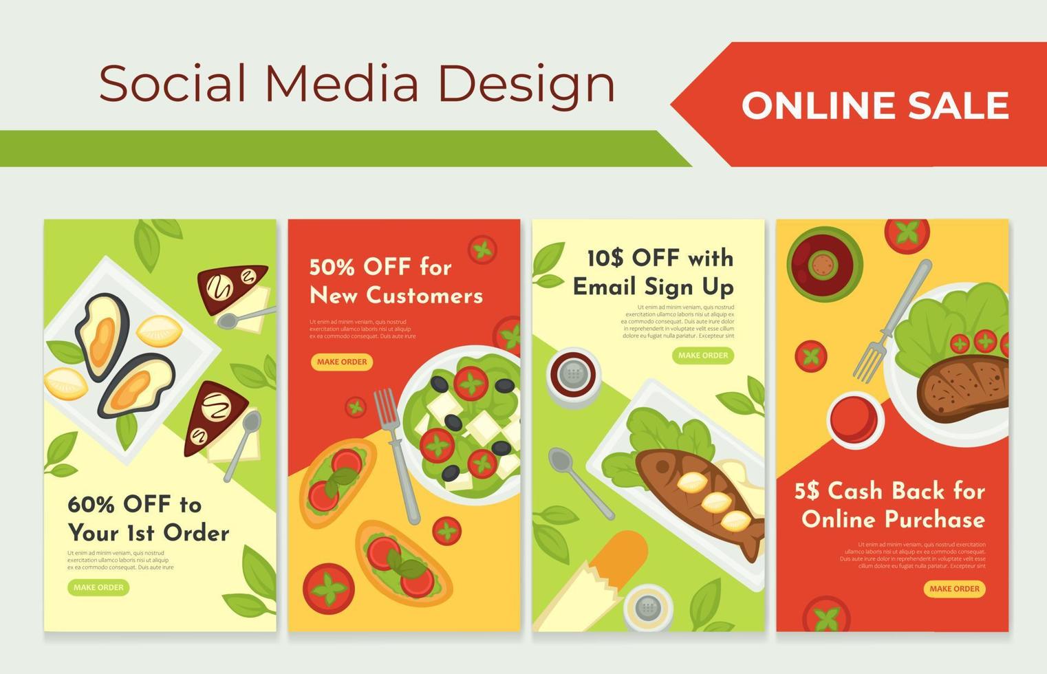 Online sale template banner, story offer for meal vector