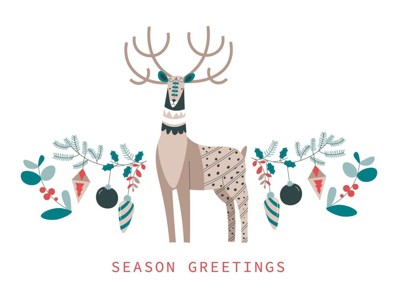 Christmas and new year postcard with deer animal vector