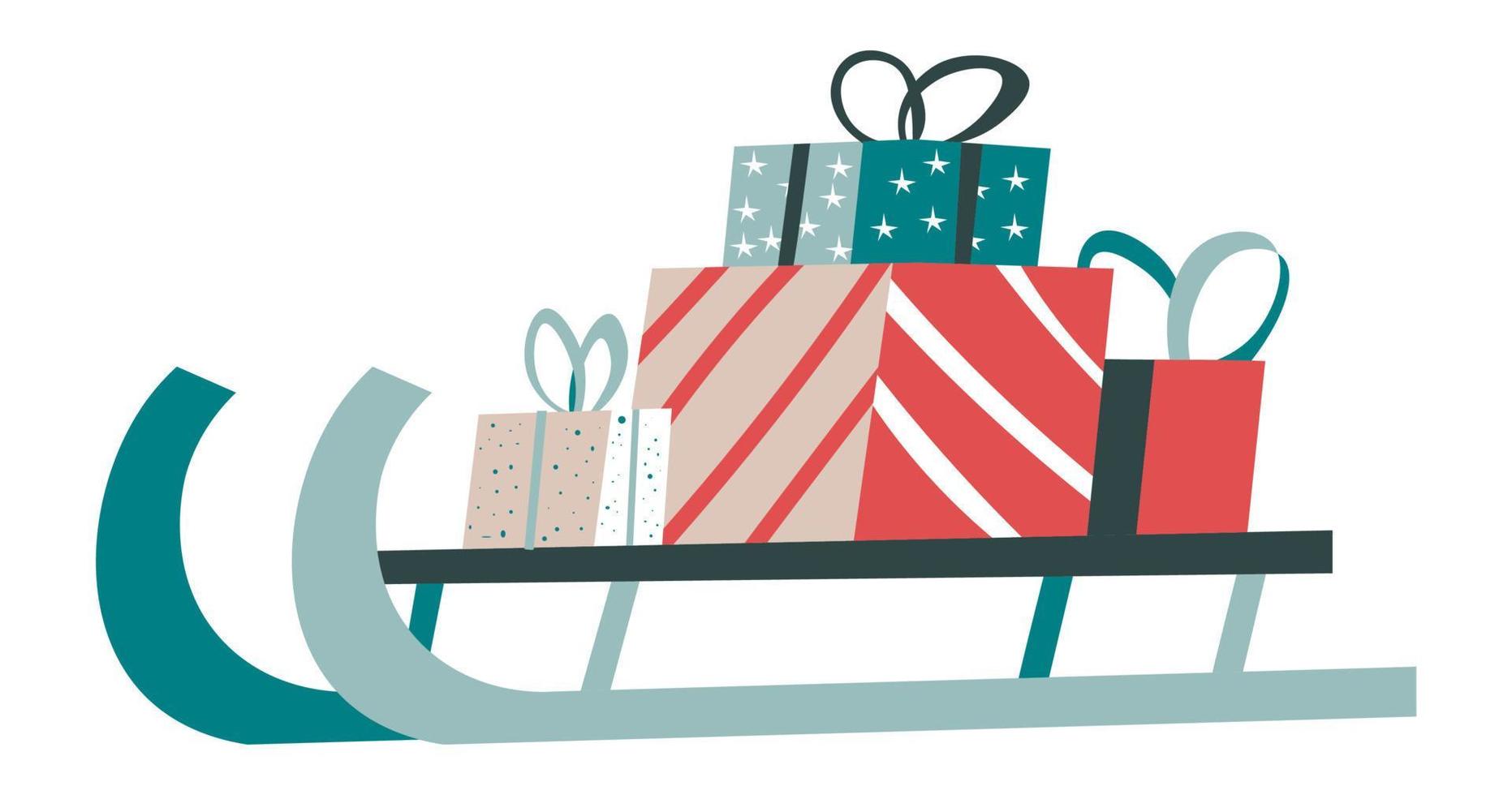 Christmas gifts and presents on sleigh vector