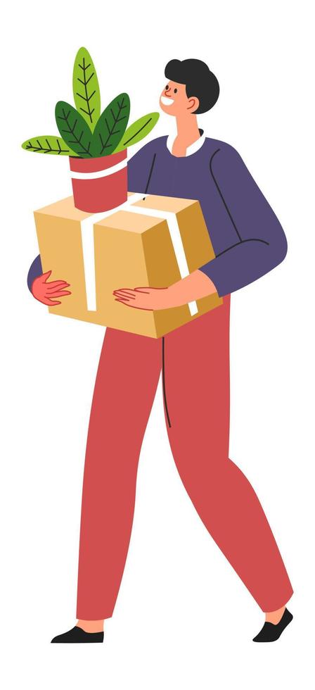 hombre con cajas empacadas cambiando de lugar de vida vector