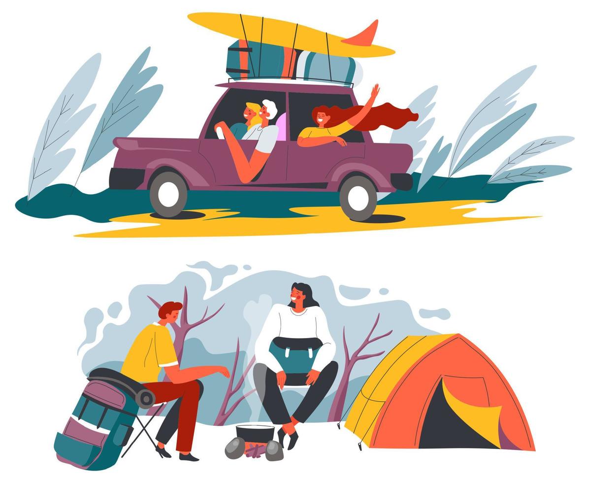 Adventures and traveling, wanderlust and camping vector