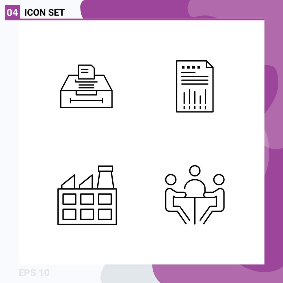 Set of 4 Modern UI Icons Symbols Signs for data paper information data construction Editable Vector Design Elements