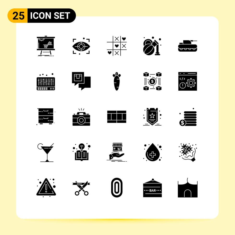 Stock Vector Icon Pack of 25 Line Signs and Symbols for panzer cannon game spa olive Editable Vector Design Elements